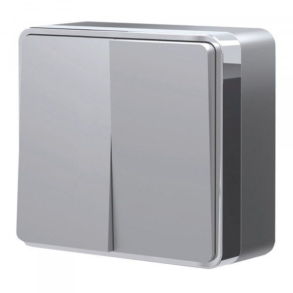 Выключатель накладной двухклавишный Werkel Gallant серебряный