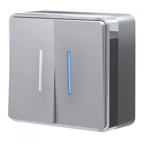 Выключатель накладной двухклавишный с подсветкой Werkel Gallant серебряный