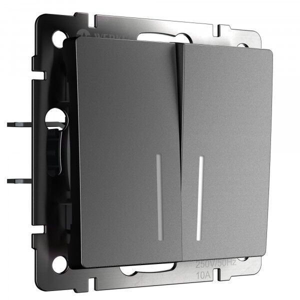 Выключатель двухклавишный проходной с подсветкой Werkel графит матовый