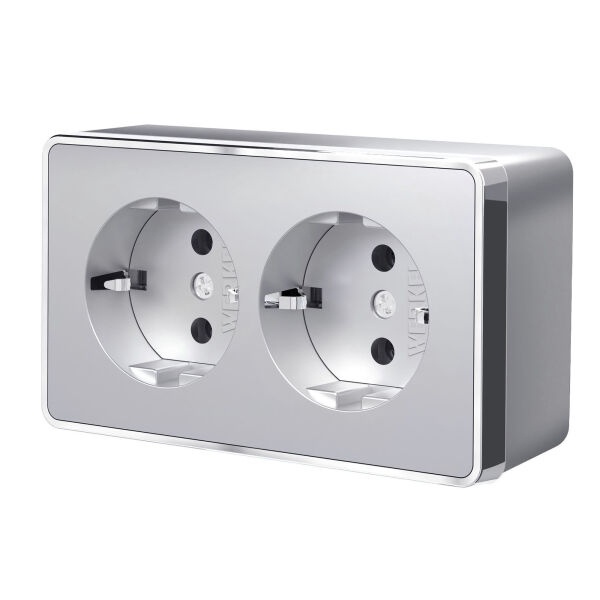 Розетка накладная двойная с заземлением Werkel Gallant серебряный