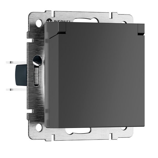 Розетка влагозащищенная с заземлением с крышкой и шторками IP44 Werkel графит матовый