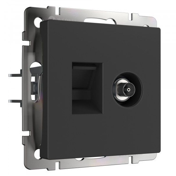 Розетка ТВ+Ethernet RJ-45 6 cat.Werkel черный матовый