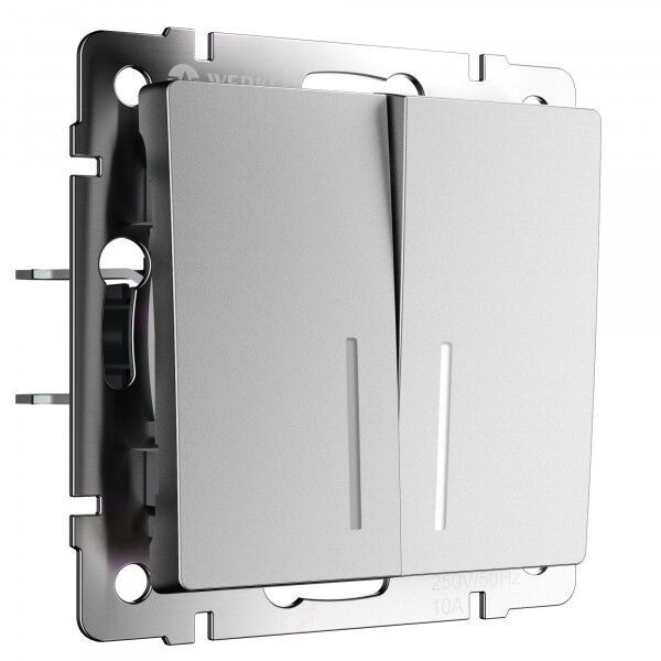 Выключатель двухклавишный с подсветкой Werkel серебряный матовый