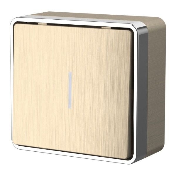 Выключатель накладной одноклавишный с подсветкой Werkel Gallant шампань рифленый