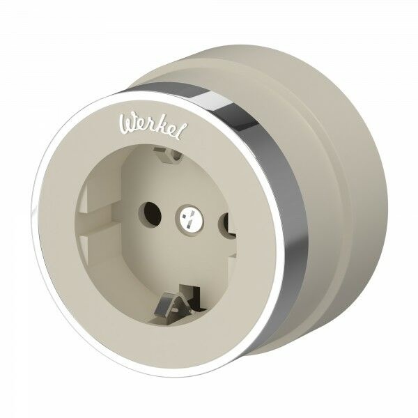 Накладная розетка с заземлением Werkel Vintage слоновая кость матовый/хром (бежевый)