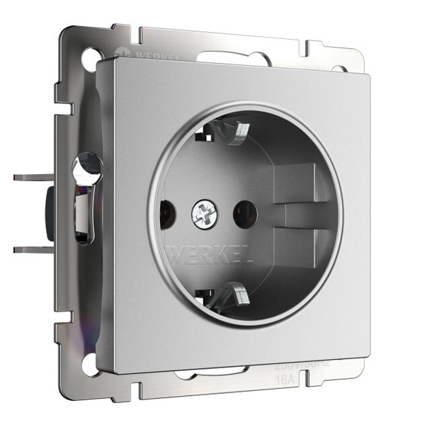 Розетка с заземлением Werkel серебряный матовый