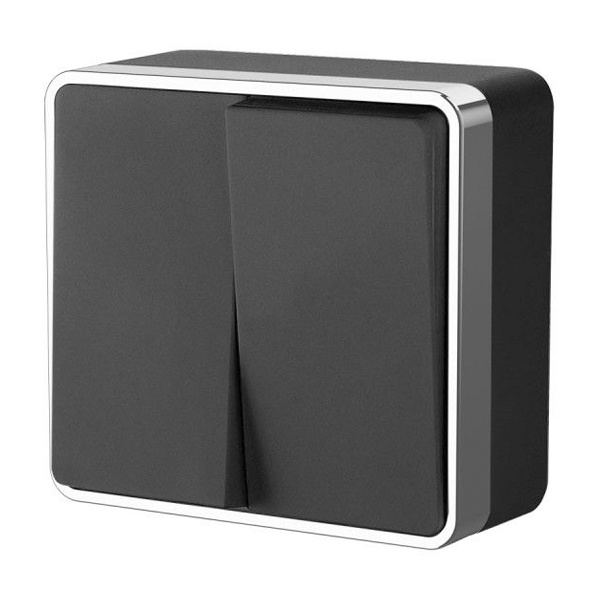 Выключатель накладной двухклавишный Werkel Gallant черный/хром