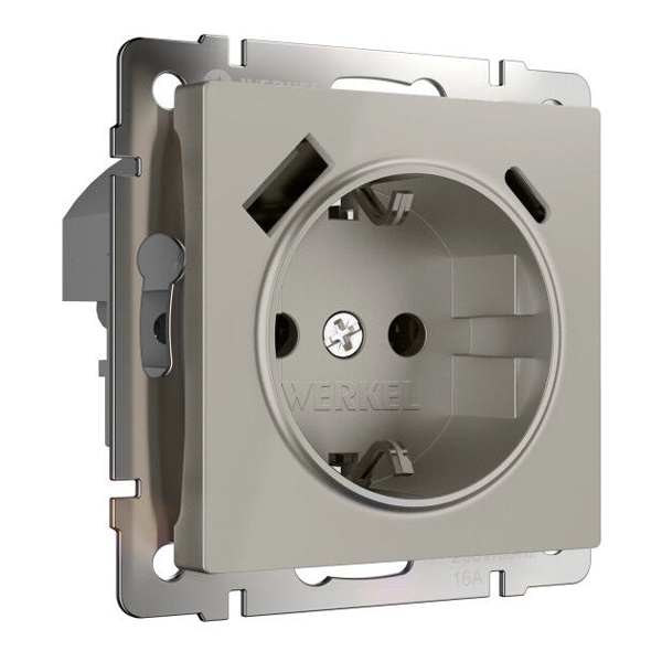 Розетка с заземлением, шторками и USB тип A+C 3А Werkel дымчатый