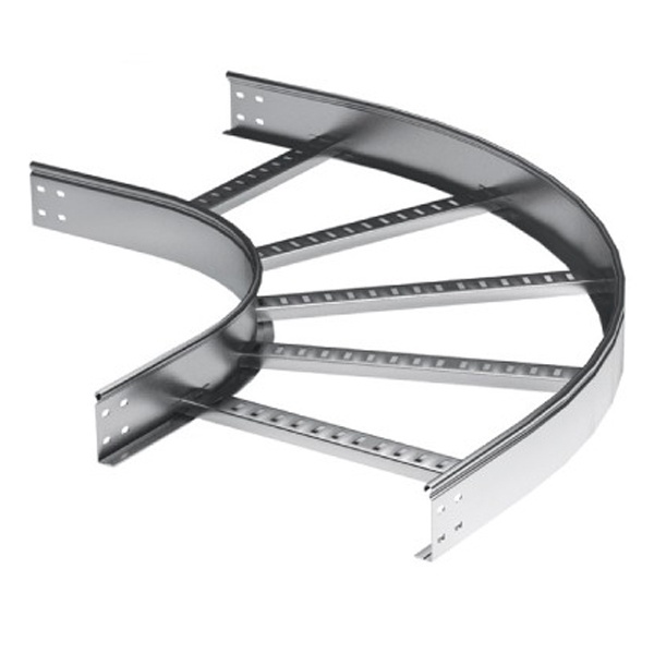 Угол горизонтальный DKC 90° для лестничного лотка 100х200 R300 горячеоцинкованный c крепежом