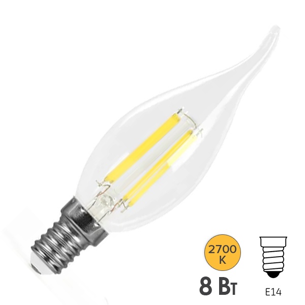 Лампа филаментная светодиодная свеча на ветру Feron PRO LB-1218 C35T 8W 2700K 175-265V E14 1280Lm