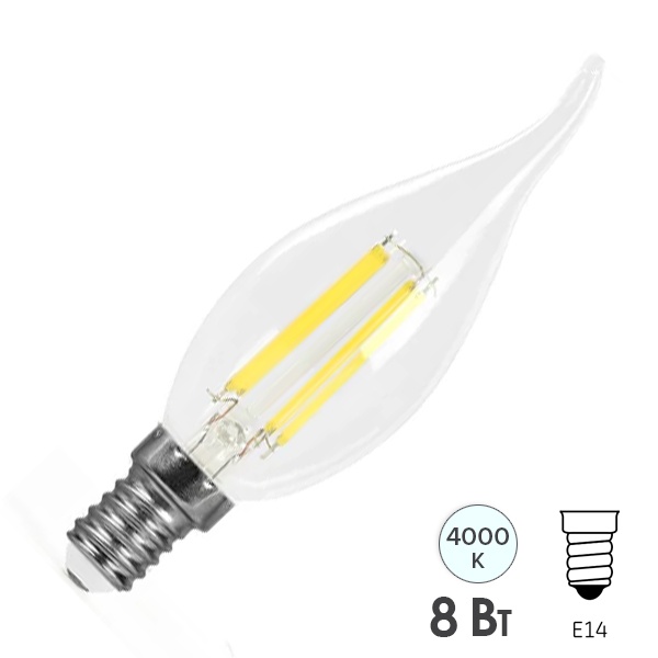 Лампа филаментная светодиодная свеча на ветру Feron PRO LB-1218 C35T 8W 4000K 175-265V E14 1300Lm