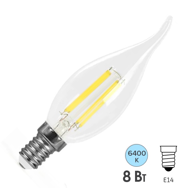 Лампа филаментная светодиодная свеча на ветру Feron PRO LB-1218 C35T 8W 6400K 175-265V E14 1320Lm