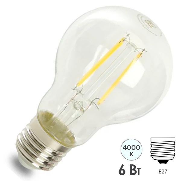 Лампа светодиодная филаментная Feron PRO LB-1106 A60 6W 4000K 175-265V E27 980Lm холодный свет