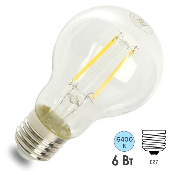 Лампа светодиодная филаментная Feron PRO LB-1106 A60 6W 6400K 175-265V E27 1000Lm дневной свет