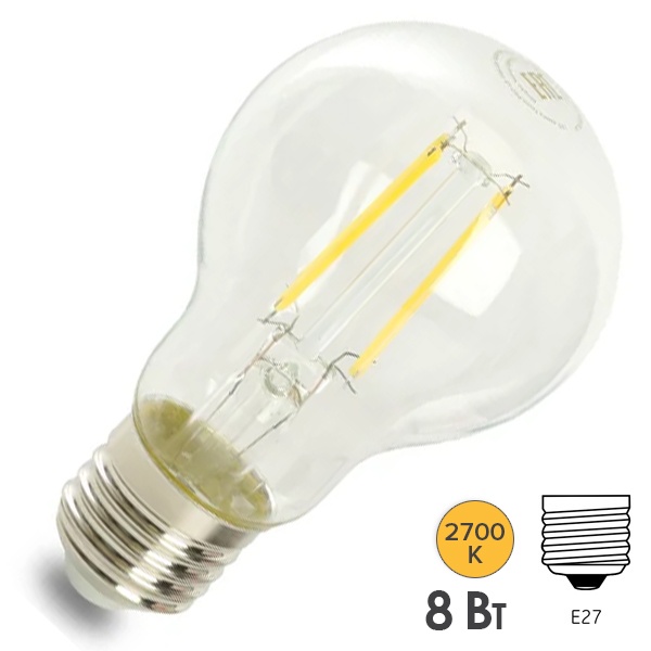 Лампа светодиодная филаментная Feron PRO LB-1108 A60 8W 2700K 175-265V E27 1280Lm теплый свет