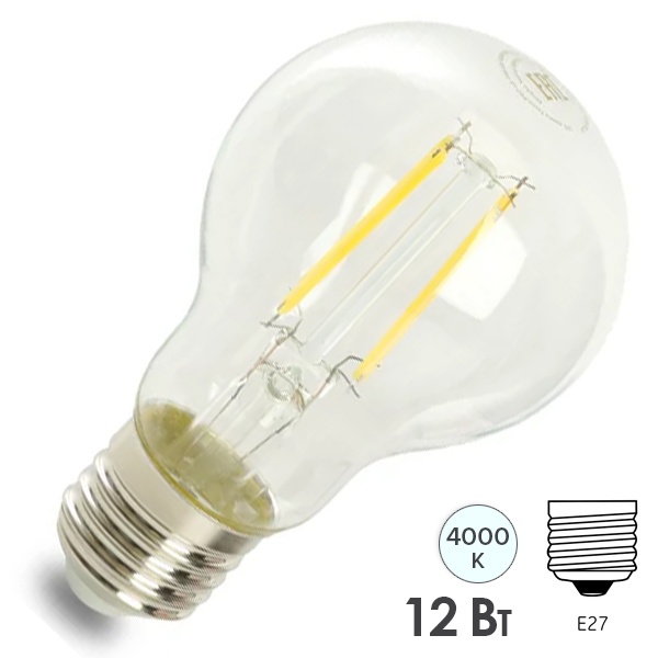 Лампа светодиодная филаментная Feron PRO LB-1112 A60 12W 4000K 175-265V E27 1940Lm холодный свет