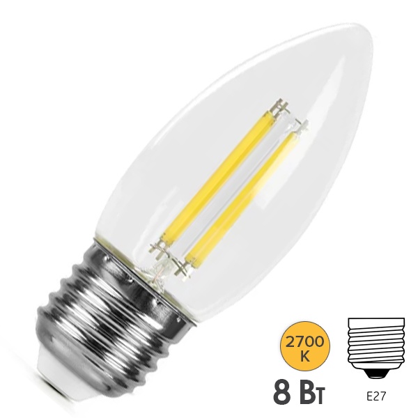 Лампа филаментная светодиодная свеча Feron PRO LB-1208 C35 8W 2700K 175-265V E27 1280Lm теплый свет