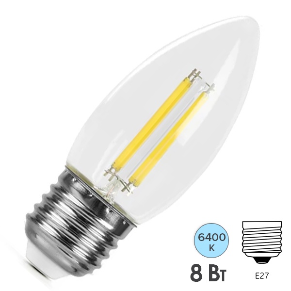 Лампа филаментная светодиодная свеча Feron PRO LB-1208 C35 8W 6400K 175-265V E27 1320Lm дневной свет