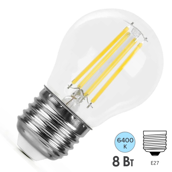 Лампа светодиодная филаментная шарик Feron PRO LB-1708 G45 8W 6400K 175-265V E27 1320Lm дневной свет