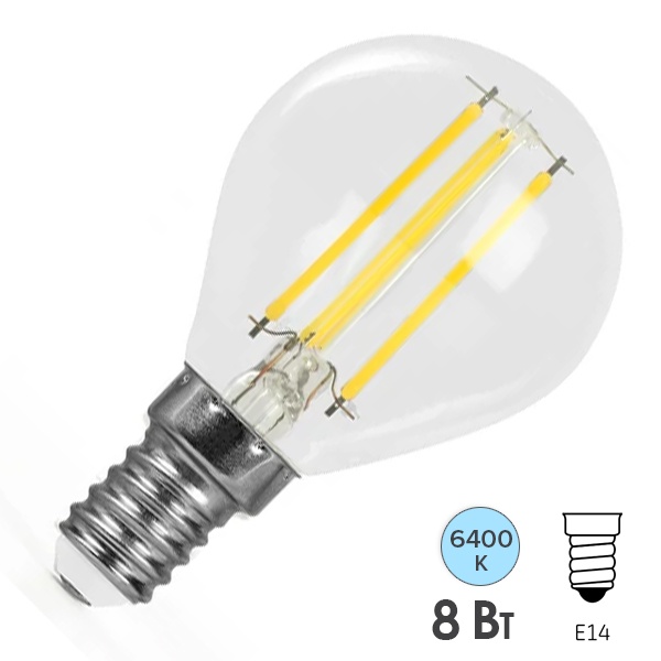 Лампа светодиодная филаментная шарик Feron PRO LB-1708 G45 8W 6400K 175-265V E14 1320Lm дневной свет