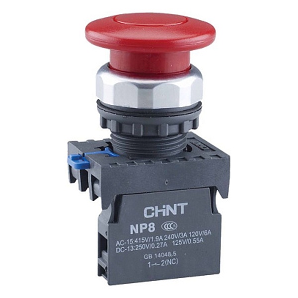 Кнопка управления Chint Грибок d40мм с самовозвратом NP8-01M/1 без подсветки красная 1НЗ IP65