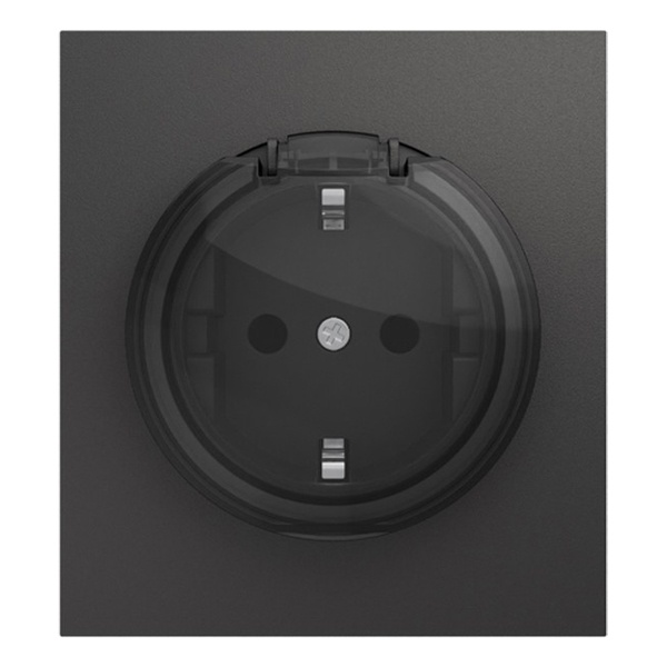 Розетка с заземлением Kranz Miele Strong 16А со шторками и крышкой с рамкой графит