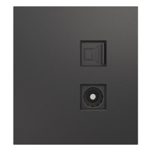 Розетка компьютерная Kranz Miele Strong RJ45 кат6 + TV с рамкой графит