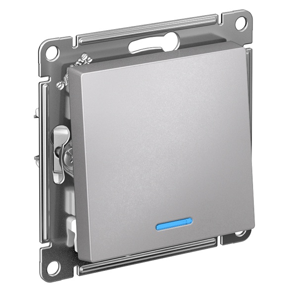Одноклавишный выключатель с подсветкой SE AtlasDesign 10A, быстрозажимные клеммы, алюминий