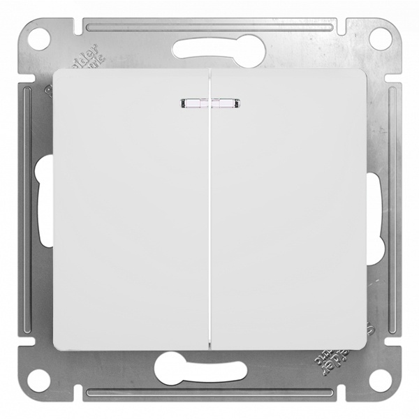 Двухклавишный выключатель с подсветкой SE Glossa 10A механизм быстрозажимные клеммы, белый