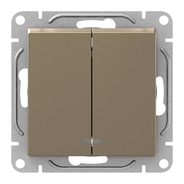 Механизм выключателя 2-клавишного EKF с подсветкой 10А Эпика шампань