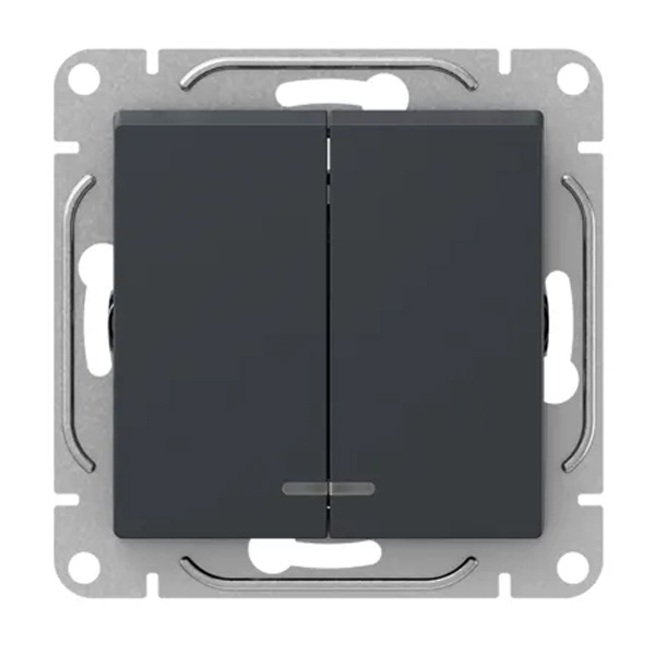 Механизм выключателя 2-клавишного EKF с подсветкой 10А Эпика графит