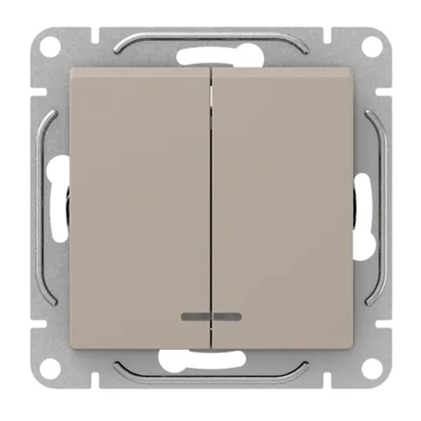 Механизм выключателя 2-клавишного EKF с подсветкой 10А Эпика кремовый