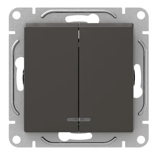 Механизм выключателя 2-клавишного EKF с подсветкой 10А Эпика мокко