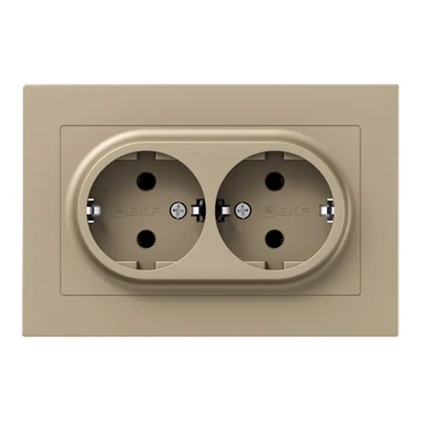 Двойная розетка EKF 2х2P+E 16А с рамкой Эпика шампань