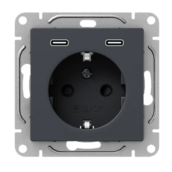 Механизм розетки EKF 2P+E 16А с USB-C - 2шт со шторками Эпика графит
