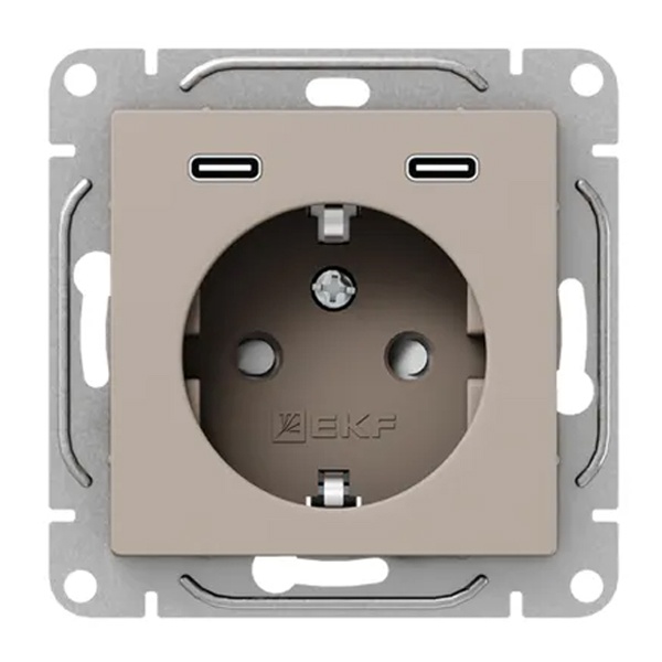 Механизм розетки EKF 2P+E 16А с USB-C - 2шт со шторками Эпика кремовый