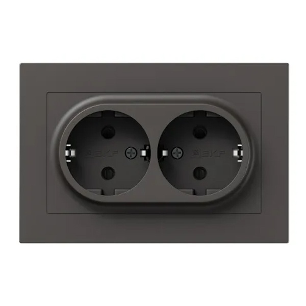 Двойная розетка EKF 2х2P+E 16А с защитными шторками с рамкой Эпика мокко