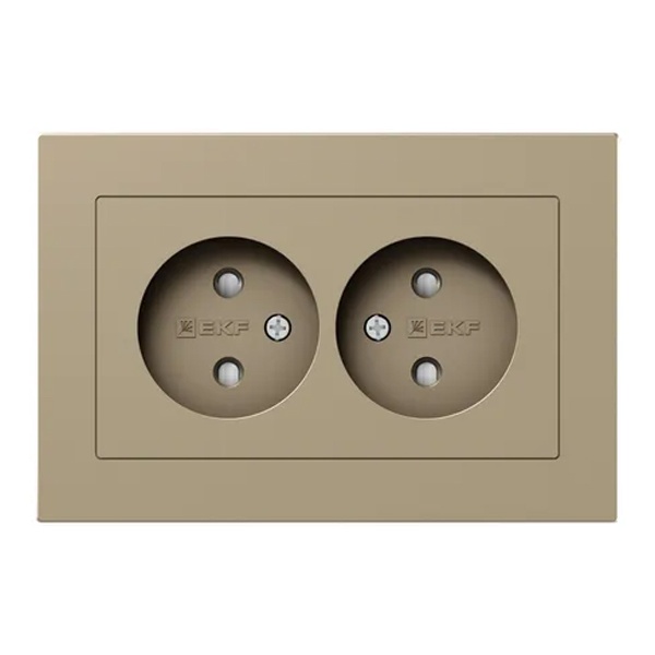 Двойная розетка EKF без заземления 2х2P 16А с защитными шторками с рамкой Эпика шампань