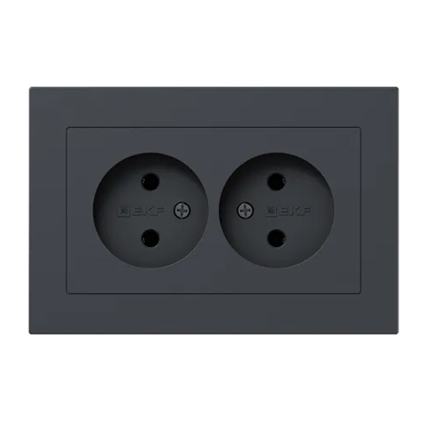 Двойная розетка EKF без заземления 2х2P 16А с рамкой Эпика графит