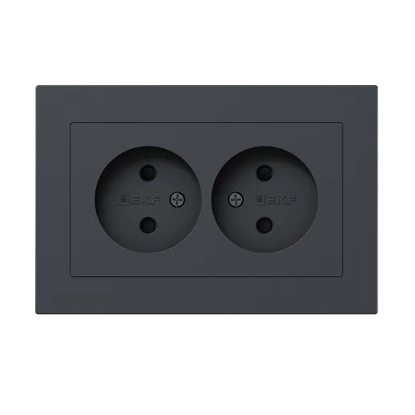 Двойная розетка EKF без заземления 2х2P 16А с защитными шторками с рамкой Эпика графит