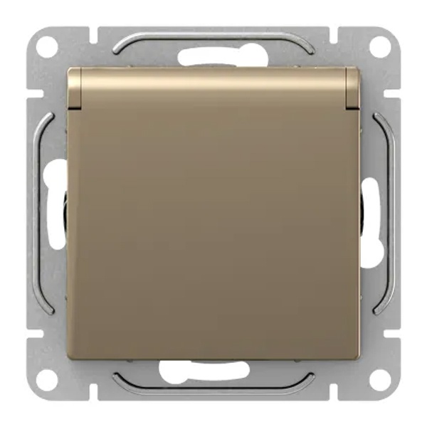 Механизм розетки EKF 2P+E 16А с защитными шторками с крышкой IP44 Эпика шампань