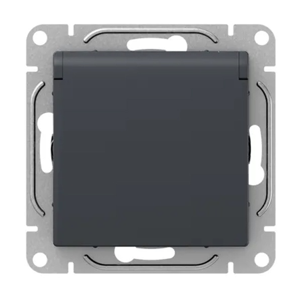 Механизм розетки EKF 2P+E 16А с защитными шторками с крышкой IP44 Эпика графит