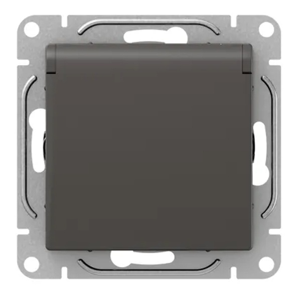 Механизм розетки EKF 2P+E 16А с защитными шторками с крышкой IP44 Эпика мокко