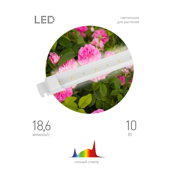 Светильник светодиодный для растений ФИТО ЭРА Т5 10W Ra90 Slim полного спектра 528x22x14mm