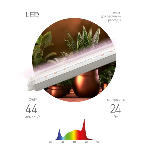 Светильник светодиодный для растений ФИТО ЭРА 24W Ra90 полного спектра 873x22x34,5mm