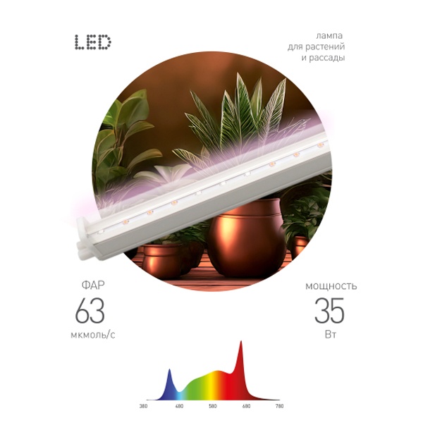 Светильник светодиодный для растений ФИТО ЭРА 35W Ra90 полного спектра 970x22x34,5mm
