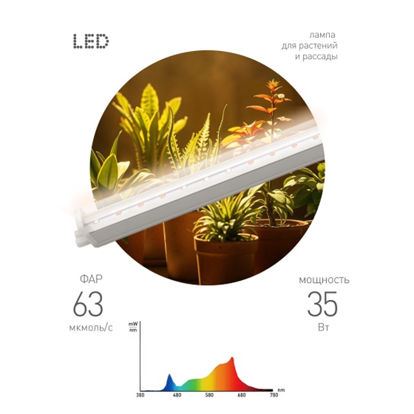 Светильник светодиодный для растений ФИТО ЭРА 35W PFR GR полного спектра 970x22x34,5mm