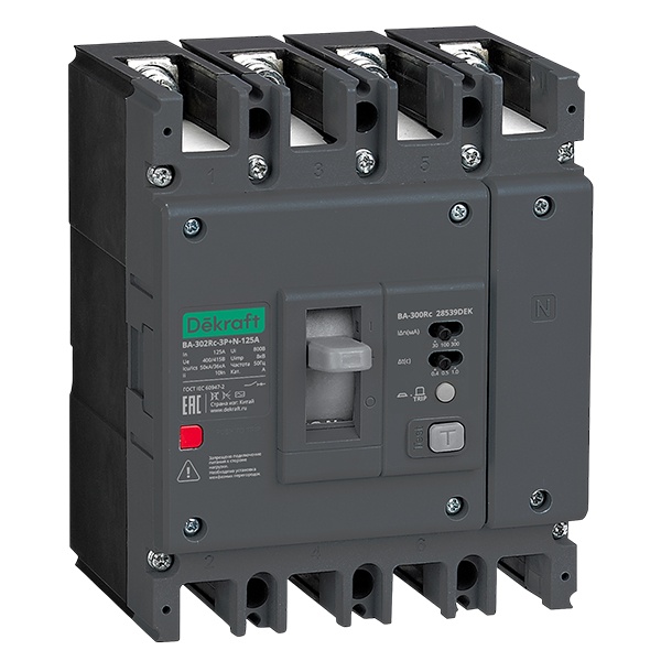Дифференциальный автомат DEKraft ВА-302Rc Inst 3П+N 125А 50кА 30/100/300мА (дифавтомат, АВДТ)