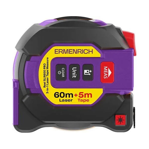 Рулетка с лазерным дальномером (3 в 1) Ermenrich Reel SLR600 PRO длина, уровень, площадь, объем