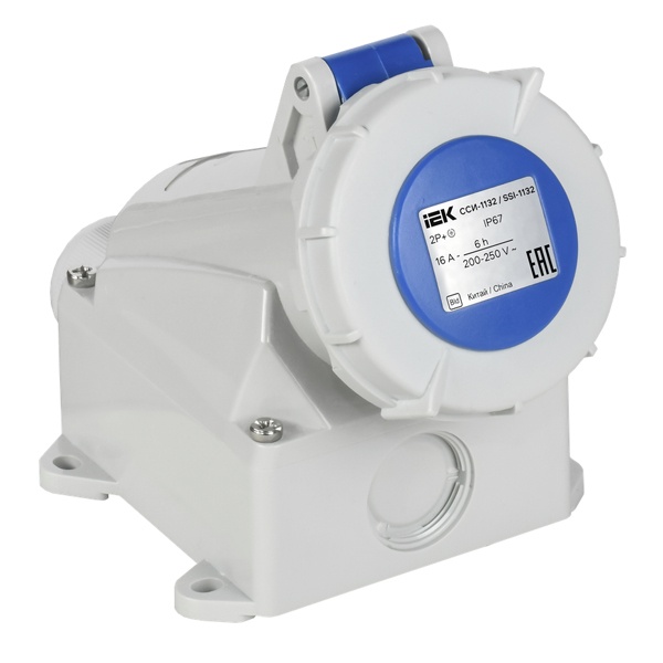 Розетка стационарная ИЭК ССИ-1132 16А-6ч 220В 2P+PE IP67